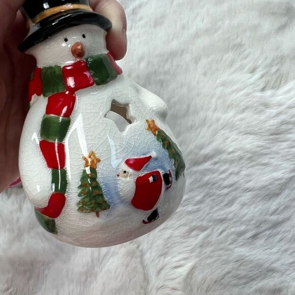 NIB Russ Christmas Holiday Tea Light Holder Snowman Votive Candle Ceramic NEW - Picture 8 of 8